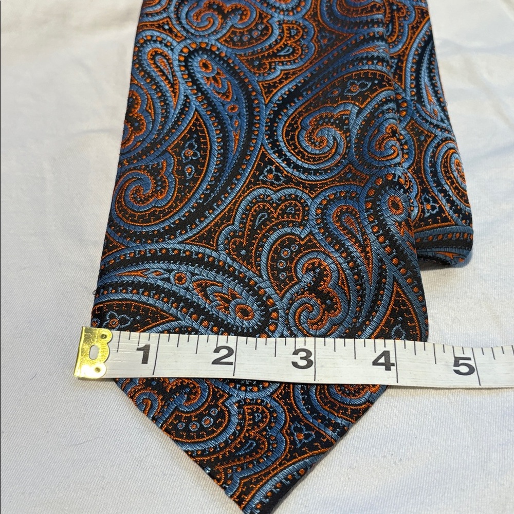 Vintage Paisley Silk Tie in Blue and Orange ( Resilio ) 4.5 inches wide